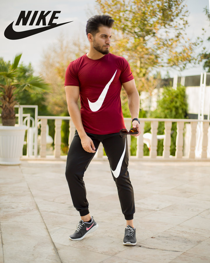 ست تیشرت و شلوار nike مدل calin (زرشکی)